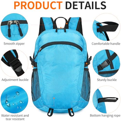 Small Hiking Backpack 15L Travel Lightweight Hiking Packable Daypack Water-Resistant Foldable Backpacks for Women Men Camping (Blue) - color: Blue, size: 15L