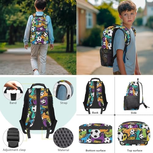 Kids Boys School Backpacks Set,Football Schoolbag Matching Combo for Preschool Primary, Lightweight Bookbag, Lunch Box Bundle and Pen Case Set - color: Football -1