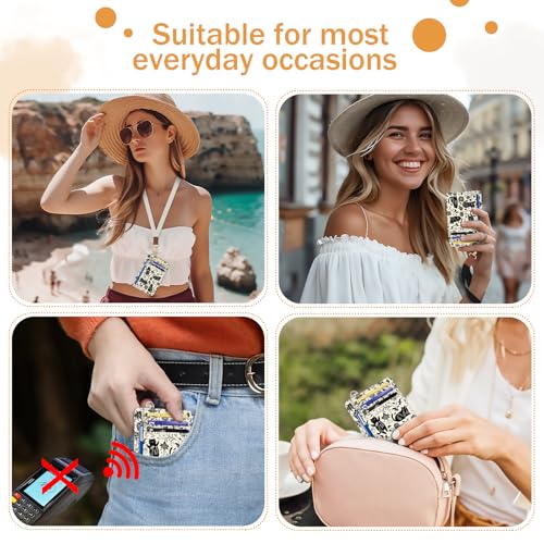 Yonlevres Card Holder Small Wallet Women, Black Cat Flowers RFID Blocking Slim Cute Credit Card Wallet, Front Pocket Travel Thin ID Window PU Leather Mini Organizer Case Purse Gifts Woman Girls Ladies - color: Cat Floral