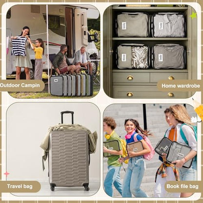 7 Pcs Packing Cubes for Travel Days of Week Compression Packing Cube with Labels Organizers Luggage Storage Bag(Brown,Large) - color: Brown