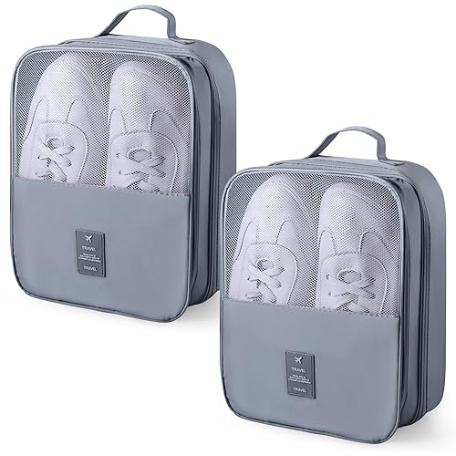 Windyun 2 Pcs Shoe Bags for Travel Holds 3 Pair of Shoes Travel Shoe Bag for Packing Portable Shoe Cubes for Travel and Daily Use(Gray) - color: Gray