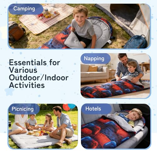 tuphen Kids Sleeping Bag - 50-77℉ 3-Season Waterproof Sleeping Bag for Boys & Girls, Lightweight 2.2 lbs Camping Gear with Compression Bag Ideal for Camping, Hiking, Indoor - color: Blue&Red