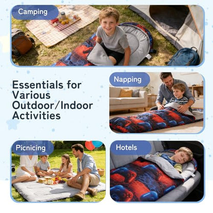 tuphen Kids Sleeping Bag - 50-77℉ 3-Season Waterproof Sleeping Bag for Boys & Girls, Lightweight 2.2 lbs Camping Gear with Compression Bag Ideal for Camping, Hiking, Indoor - color: Blue&Red