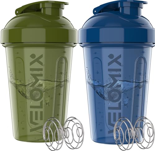 VELOMIX -2 Pack- 20 oz Protein Shaker Bottles for Protein Mixes - 2x Wire Whisk | Leak Proof Shaker Cups for Protein Shakes and Pre Workout | Protein Shaker Bottle Pack (B3) Green/Blue - color: B3) Green/Blue