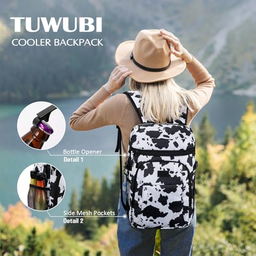 Tuwubi Cooler Backpack 35/42 Cans, Backpack Coolers Insulated Leak Proof for Men Women, Waterproof Soft Sided Lunch Camping Beach Travel Ice Chest Backpack Cooler Bag - color: Cow Print, size: Medium