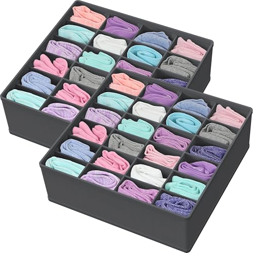Simple Houseware 2 Pack Closet Sock Organizer, 24 Cell Drawer Divider, Dark Gray - color: Dark Gray, size: 2 Pack