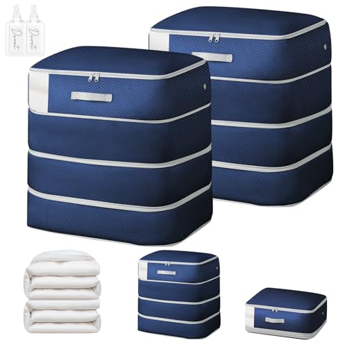 Comforter Storage Bag - Large Capacity Blanket Storage Bags 4-Layer Ultra Space Saving Self Compression Organizer, Washable Compression Bags for Storage Comforter Blanket, 2-Pack, Navy Blue - color: Navy Blue, size: 2 Pack