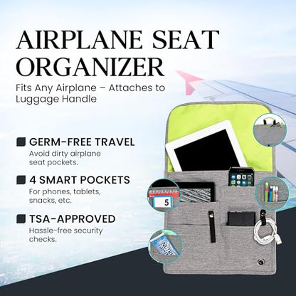 SO~MINE Airplane Pocket Organizer | Tray Table Cover | In Flight Seat Back Organizer Bag | Commuter Essential Travel Bag | Media Pouch For Flying | Travel Gift | Attaches To Luggage - color: Ash and Lime