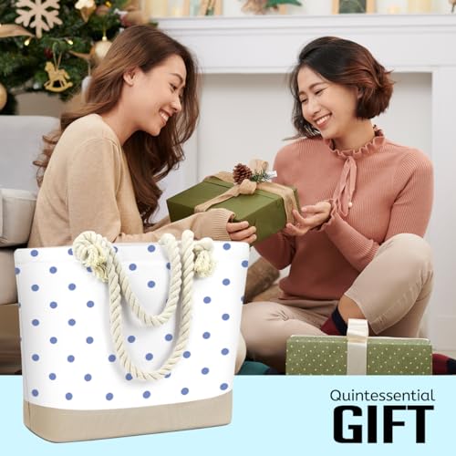 Fokongna Tote Bag For Women, Beach Bag Best Friend Travel Birthday Gifts, Travel Parties Vacation Shopping Essentials - color: Blue Polka Dots