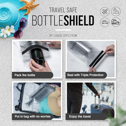 Liquid Spectrum Bottle Shield Reusable Wine Protector Travel Bag (6-Pack) - Unbreakable Bottle Sleeve, Leak Proof & Double Layer Bubble Protection | Wine Travel Bags for Suitcase Luggage, Clear
