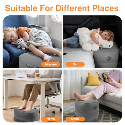 Maliton Inflatable Foot Rest Pillow for Travel,Kids Airplane Bed,Adjustable 3 Layers Height Leg Pillow of Air Travel Essentials,Car, Office, Home - Fast Inflation (Dark Grey) - color: Dark Grey