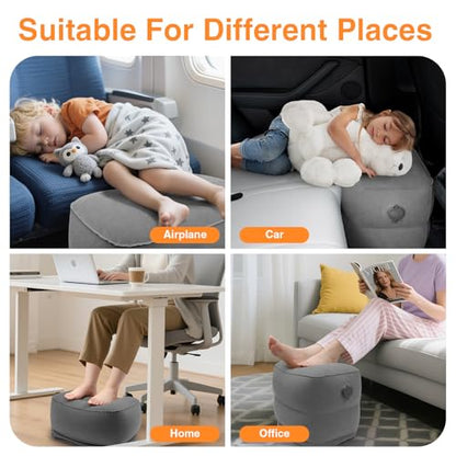 Maliton Inflatable Foot Rest Pillow for Travel,Kids Airplane Bed,Adjustable 3 Layers Height Leg Pillow of Air Travel Essentials,Car, Office, Home - Fast Inflation (Dark Grey) - color: Dark Grey