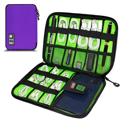 Electronics Organizer, Portable Cable Organizer Bags, Travel Electronic Accessories Storage Case for Cables, Cords, Charger, Phone (Purple) - color: A3-M-Purple, size: Medium