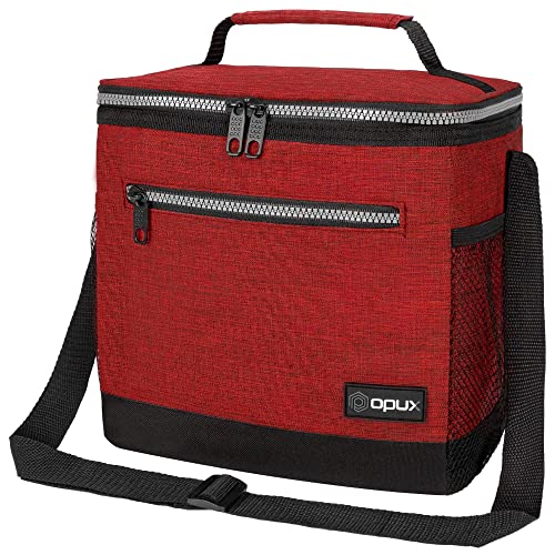 opux Extra Large Insulated Lunch Box Men Women, Lunch Bag for Work, Leakproof Soft Cooler Tote Adult, Lunch Pail, Picnic Beach Collapsible Food Bag with Shoulder Strap, Red - color: Heather Red, size: Extra Large