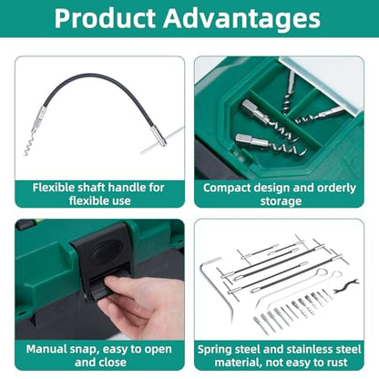 lukar 23pcs Packing Extractor, Pump Packing Puller Set, Packing Seal Puller, Stainless Steel Removable Tip, Flexible Packing Hook Extractor, Valve Packing Removal Tool with Toolbox