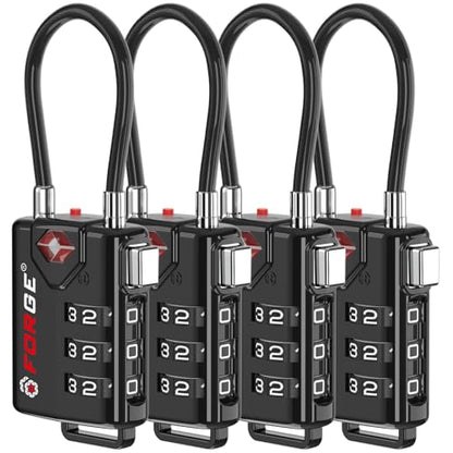 TSA Approved Cable Luggage Locks, Re-settable Combination with Alloy Body - color: Black 4 Pack