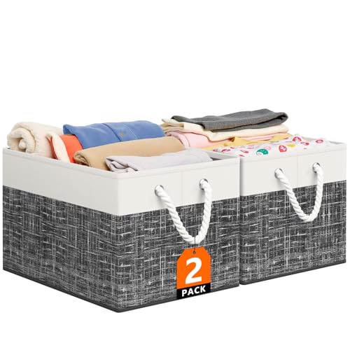 StorageTastic Storage Bin,Collapsible Storage Basket For Organizing,Large Storage Boxes With Rope Handles,Storage Containers,White & Black,2 Pack - color: Black, size: 15" X 10" X 9.5" (2 Pack)