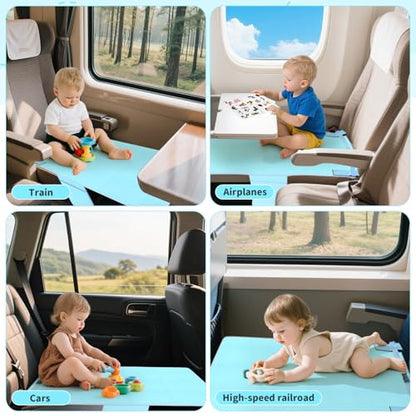 Omzer Baby Toddler Airplane Bed - Flyaway Kids Airplane Bed for Toddler Airplane Seat Extender for Kids with 2 Pockets and Toys Portable Lightweight Baby Travel Essential Footrest for Flights - Blue