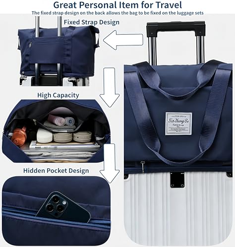 Large Capacity Foldable Travel Bag, Expandable lightweight Carry on Bag, Dry with Wet Separation Spor Duffel Bags (Dark Blue) - color: Dark Blue