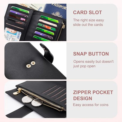 yiijay Wallet Women RFID Blocking Leather Trifold Clutch Wallet Credit Card Holder Ladies Travel Wallet Purse with Pen Holder - color: 1Black