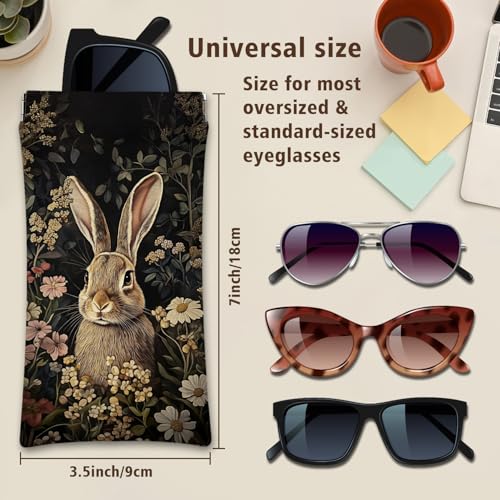 Eyeglasses Sunglasses Case PU Soft Squeeze Top Glasses Pouch for Women Men,Animal Pattern Portable Anti Scratch - color: Brown-rabbit and Fox