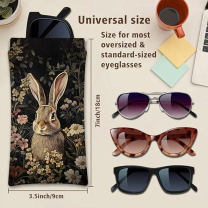 Eyeglasses Sunglasses Case PU Soft Squeeze Top Glasses Pouch for Women Men,Animal Pattern Portable Anti Scratch - color: Brown-rabbit and Fox
