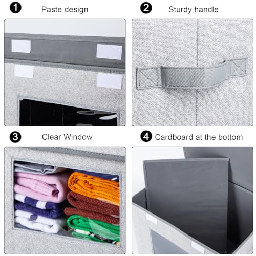 Univivi Fabric Foldable Storage Boxes [4-Pack] Large Collapsible Stackable Storage Bins with Lids, Closet Organizers and Storage Cube Basket for Home, Office, Bedroom (Gray, 17“ x 12” x 12") - color: Gray, size: 17''-4 Pack