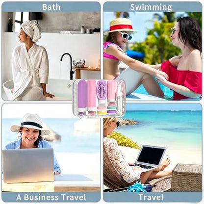 Vitog 16 Pack Travel Bottles with Soft Brush, TSA Approved Silicone Travel Containers for Toiletries, Squeezable Leak Proof Refillable Travel Accessories for Conditioner, Shampoo, Lotion & Body Wash - color: Purple