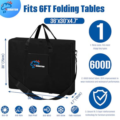 SIRUITON 2Pack Folding Table Storage Bag Fits 6FT, Portable 600D WaterProof Carry Bag for Folding Picnic/Camp Tables with Reinforcing Plate & Shoulder Strap, 36" D x 30" W x4.5 H - size: 2pack - 6ft Folding Tables Bag
