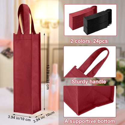 Abbylike 48 Pcs Colorful Wine Gift Bag Bulk Single Wine Bag Non Woven Wine Gift Bags Reusable Wine Bottle Bag with Handle for Christmas Party Holiday Birthday Wedding Birthday (Black, Wine Red) - color: Black, Wine Red