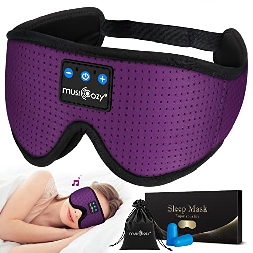 MUSICOZY 3D Bluetooth 5.4 Sleep Headphones, Breathable Wireless Music Eye Mask, Sleeping Headphones with Headband for Side Sleepers, Women, Men, Air Travel, Unique Tech Gifts - color: Purple