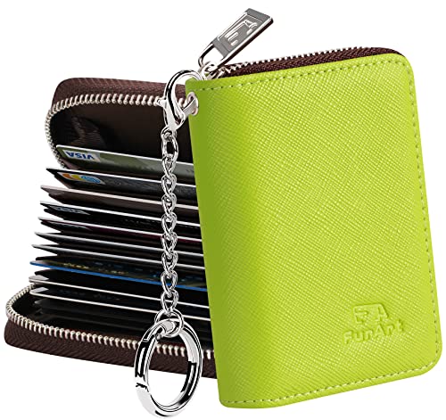FurArt Zipper Wallet Women, RFID Blocking Credit Card Wallet, Business Card Holder, Compact Size KeyChain Wallet - color: Apple Green