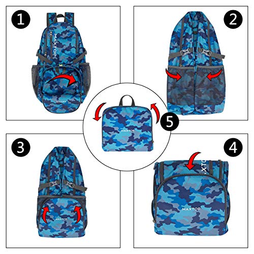 MAXTOP 40/50L Lightweight Packable Backpack for Hiking Traveling Camping Water Resistant Foldable Outdoor Travel Daypack - color: Camo Blue