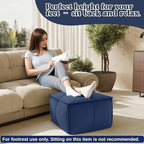 MeMoreCool Stuffed Round Pouf Ottoman Foot Rest, Floor Pouf Foot Stool with Soft Foam Chunk Filling, Small Round Ottoman Footstool Circle Footrest for Living Room - color: Piping Navy