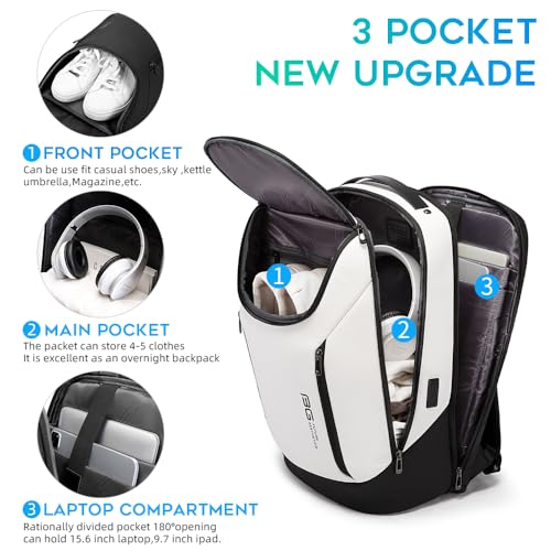 BANGE Business Smart Backpack Waterproof fit 15.6 Inch Laptop Backpack with USB Charging Port,Travel Durable Backpack - color: White
