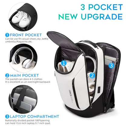 BANGE Business Smart Backpack Waterproof fit 15.6 Inch Laptop Backpack with USB Charging Port,Travel Durable Backpack - color: White