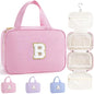 TOPEAST Hanging Toiletry Bag for Women - Portable Makeup and Travel Bag, Cruise Ship Essentials - Letter B - color: Pink, style: B