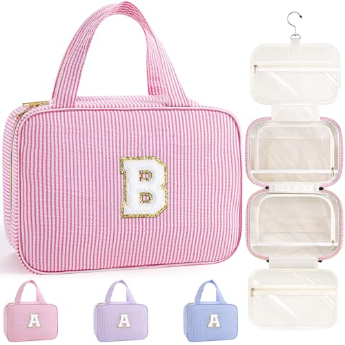 TOPEAST Hanging Toiletry Bag for Women - Portable Makeup and Travel Bag, Cruise Ship Essentials - Letter B - color: Pink, style: B