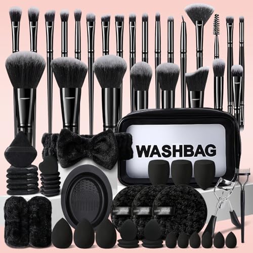 HGHDBT 65Pcs Black Makeup Brushes Set Professional Makeup Kit Multi-functional Makeup Tool Set with Case Facial Makeup Accessories, Foundation Makeup Brush Kit Eye and Face Make up Brushes & Tools - color: Black 03K