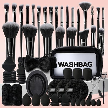 HGHDBT 65Pcs Black Makeup Brushes Set Professional Makeup Kit Multi-functional Makeup Tool Set with Case Facial Makeup Accessories, Foundation Makeup Brush Kit Eye and Face Make up Brushes & Tools - color: Black 03K