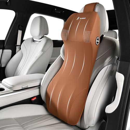 FLORICH Car Seat Lumbar Support with Headrest Pillow Memory Foam Car Lumbar Pillow Back Support Cushion 2-in-1 Ergonomic Back Rest Pillow & Car Neck Pillow for Driving Tailbone Pain Relief, Brown - color: Brown, size: 2-in-1 Lumbar&headrest Pillow