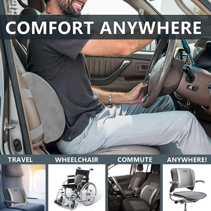 ComfiLife Lumbar Support Back Pillow Office Chair and Car Seat Cushion - Memory Foam with Adjustable Strap and Breathable 3D Mesh (Gray) - color: Grey