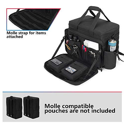 Trunab Patrol Bag Police Gear Car Front Seat Organizer for Law Enforcement Military Duty Bag with 15.6” Laptop Sleeve, Cups Holder, MOLLE Strips, Fits Vehicle Passenger Seat