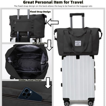 Large Capacity Foldable Travel Bag, Expandable lightweight Carry on Bag, Dry with Wet Separation Spor Duffel Bags (Black) - color: Black