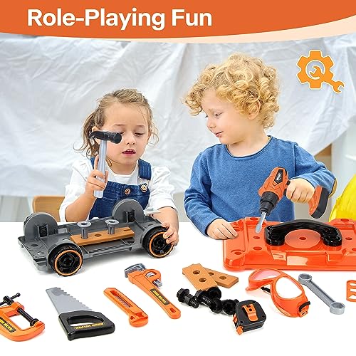 ZEALOUS TOYS Kids Tool Bench-Zealous 79pcs Transformable Set, Toddler Workbench Toy with Electric Drill, Pretend Construction Playset for Boys Girls Age 3+, Orange & Black, HB3222-3 - style: E-Kids Tool Bench