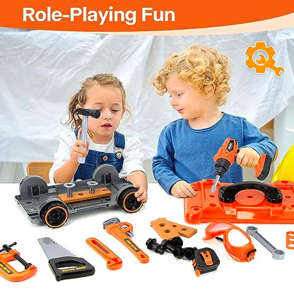 ZEALOUS TOYS Kids Tool Bench-Zealous 79pcs Transformable Set, Toddler Workbench Toy with Electric Drill, Pretend Construction Playset for Boys Girls Age 3+, Orange & Black, HB3222-3 - style: E-Kids Tool Bench