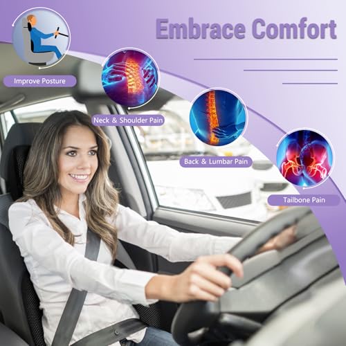 Car Seat Cushion and Lumbar Support Headrest Pillow Mesh Cover Memory Foam Ergonomic Car Cushion Back Neck Support Pillow Sciatica & Back & Tailbone Pain Relief Pillow Black - color: Mesh Cover Seat Cushion ＆ Lumbar Pillow ＆neck Pillow-black