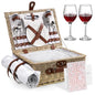 Picnic Basket for 2, Bridal Shower Gift Wedding Gifts with Mr Mrs Wine Glasses and Greeting Card, Engagement Newly Weeding Gifts for Couples 2026, Wicker Picnic Set Kit with Blanket Cooler for Beach - color: Wedding Gift Style Grey