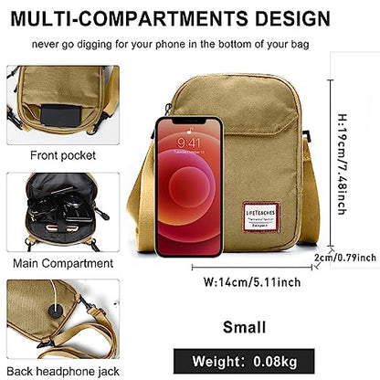 SEAFEW Mini Crossbody Bag Shoulder Bag for Men, Small Messenger Satchel Bag for Women - color: Khaki - Standard