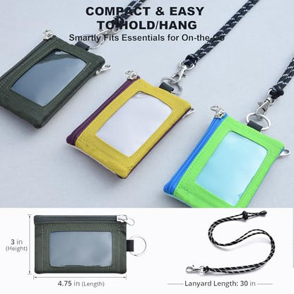 RFID Blocking Travel Wallet with Adjustable Lanyard, Small Nylon Zipper Pouch and Badge Holder for ID, Credit Cards, Cash, Keys, Commuters (AmyGreen) - color: Amy Green